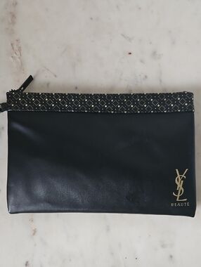YVES SAINT LAURENT: NEW Black Log Cosmetic Pouch Clutch Bag